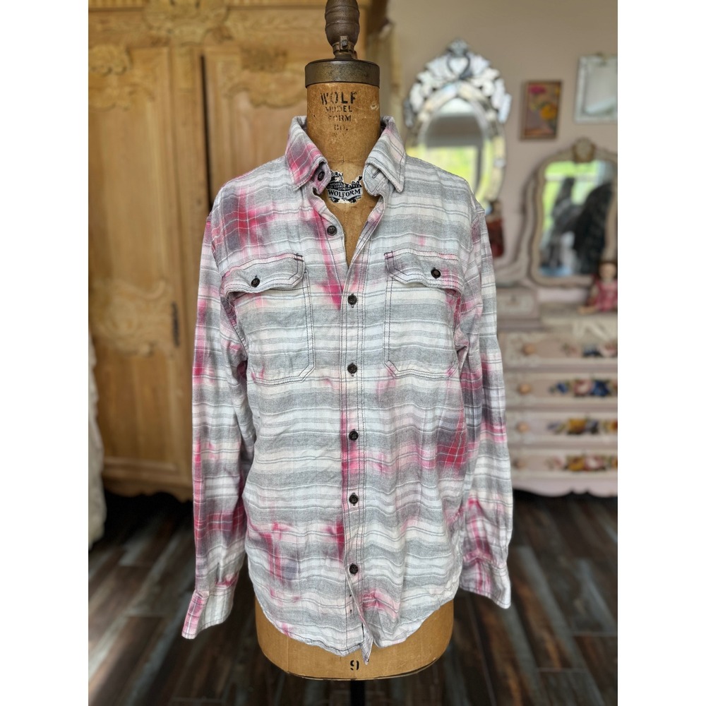 Upcycled Floral Flannel Shirt Small | Cottagecore Rose Patch Soft Plaid - Picture 6 of 8